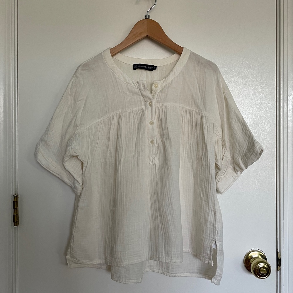 United By Blue Off-White Button-Up Gauzy Cotton Blouse